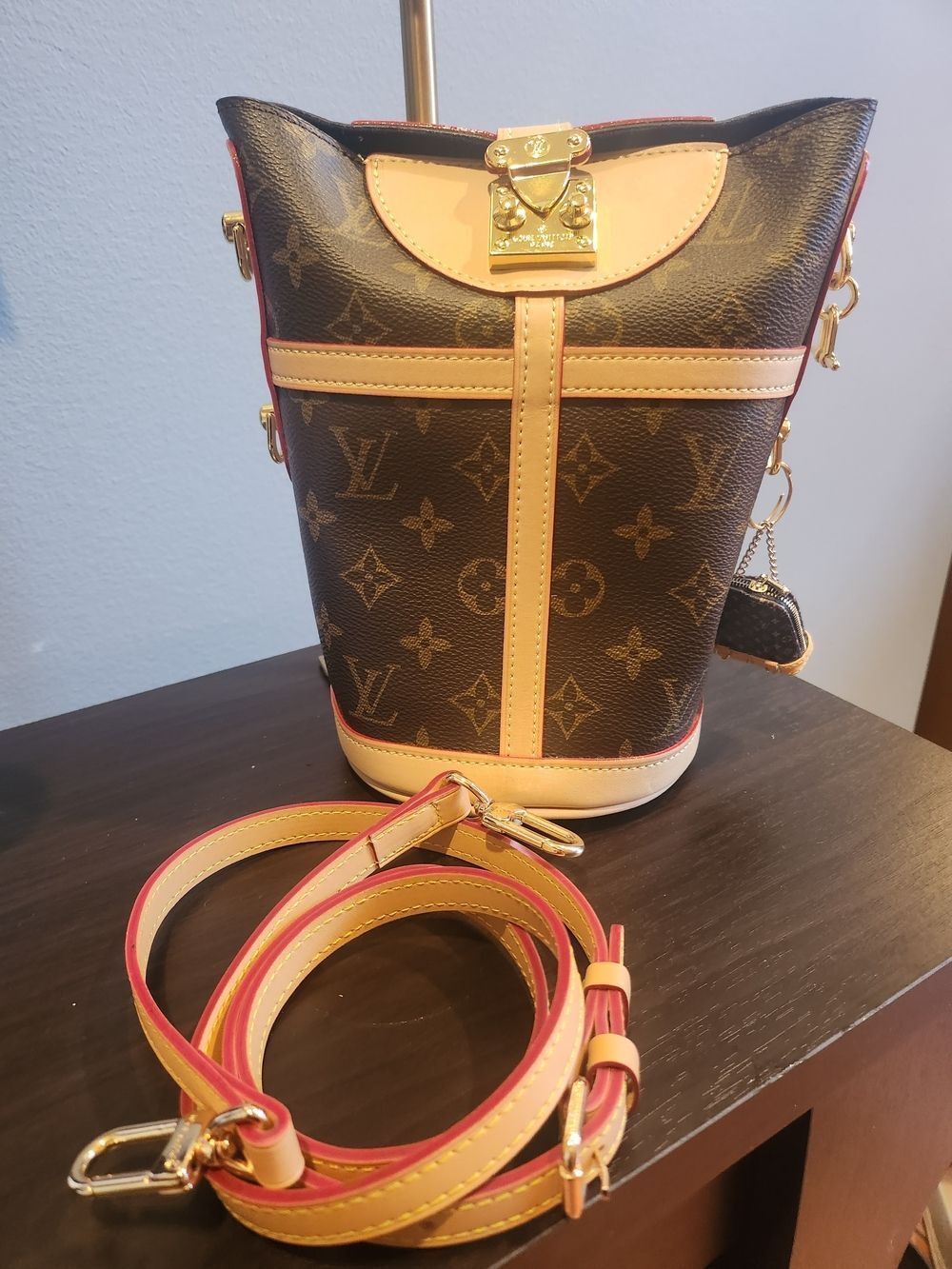 Brown Canvas Monogram Lock It Bucket Crossbody